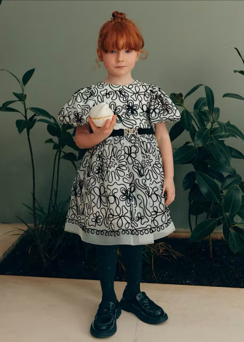 Abel & Lula Girls’ Black and White Embroidered Dress 5524