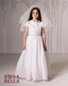 Rosabella Lace Tea Length Gown with Embroidery Details and Short Sleeve-RB643