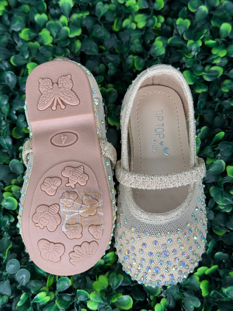 Girls’ Rose Gold Mesh Flats with Rhinestone Detailing