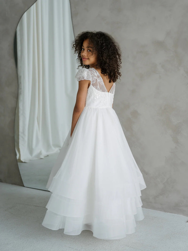 Teter Warm Floral Beaded Bodice Tiered Gown JK11