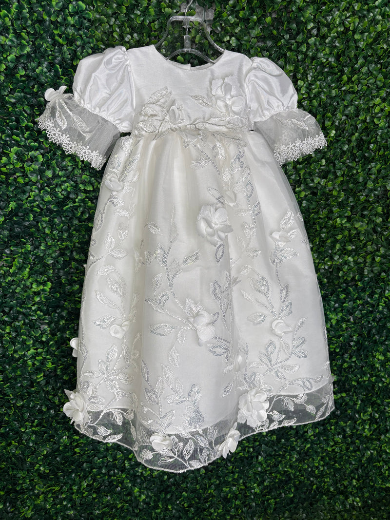 Macis Design Contrast Flower Christening Gown & Accessories CH258