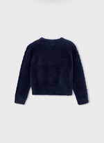 Mayoral Girls’ Fuzzy Knit Navy Sweater and Tweed Bow Shorts Set 4307