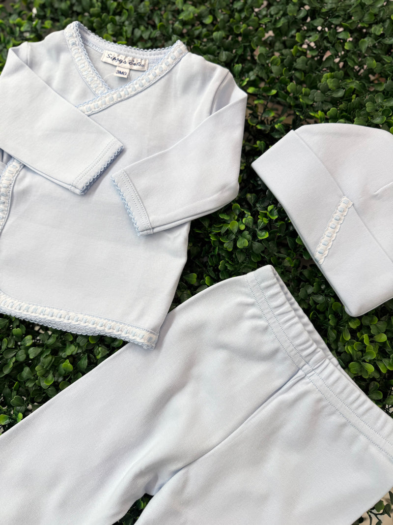 Sippy Baby Boys' Pima Cotton Baby Blue 3pc Outfit