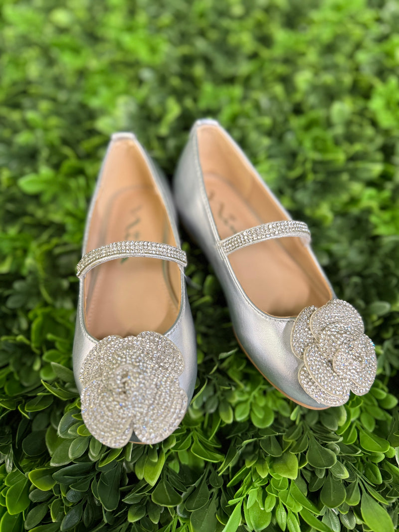 Nina Girls’ Metallic Flat with Rhinestone Rosette - Izzy