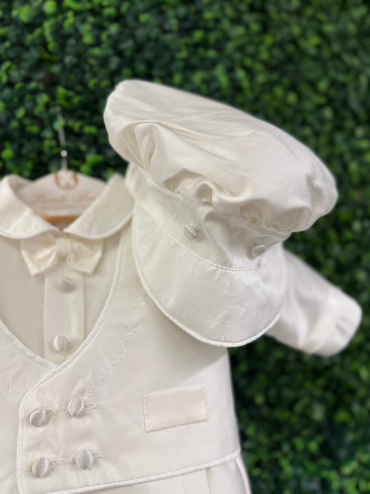 Satin Communion Christening Romper Suit With Gown & Hat – Size 000-2, White, Unbranded