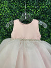 Nan & Jan Blush Satin and Organza Dress with Pearl and Rhinestone Belt