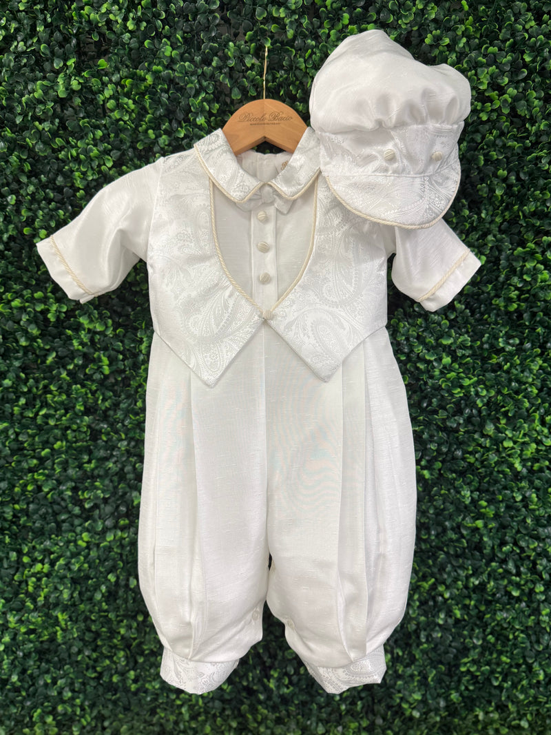 Piccolo Bacio Boys' Shantung Outfit with Jacquard Vest Mark