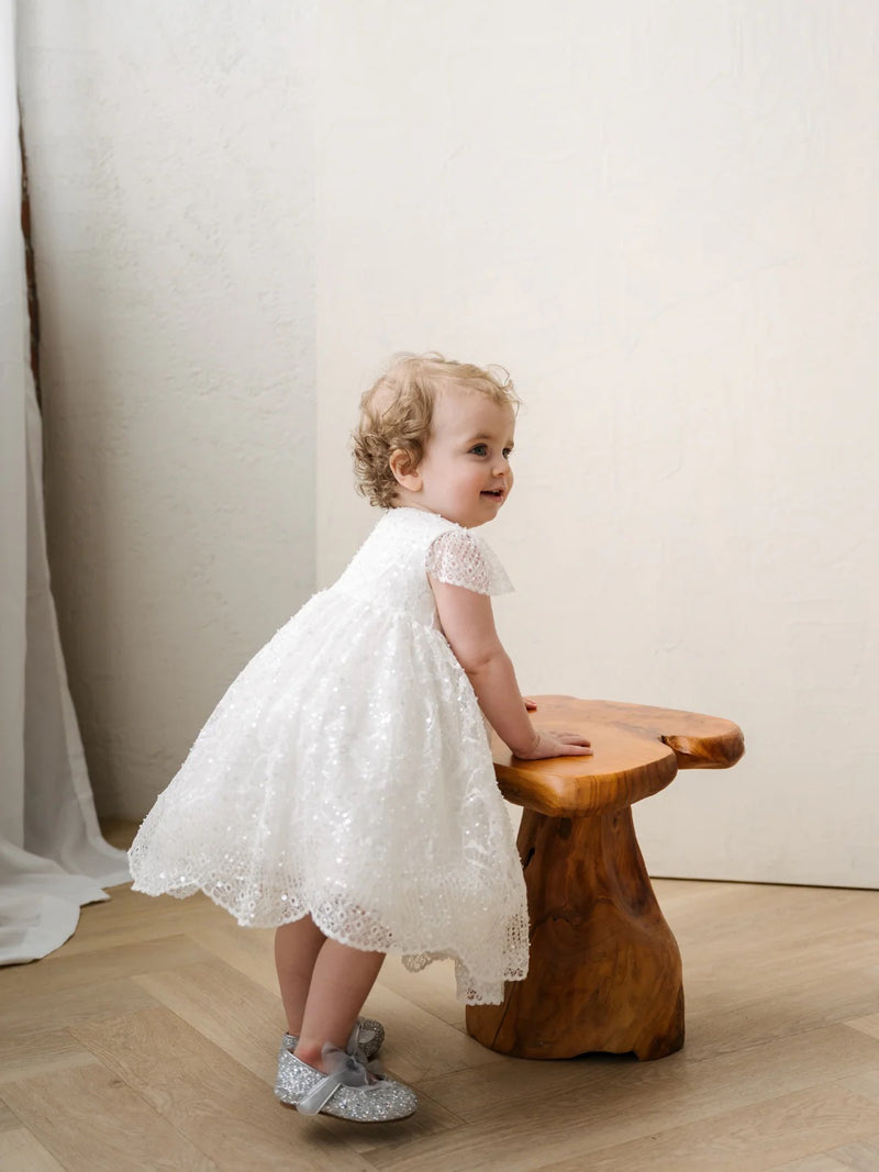 Teter Warm Floral Beaded Lace Baptism Dress