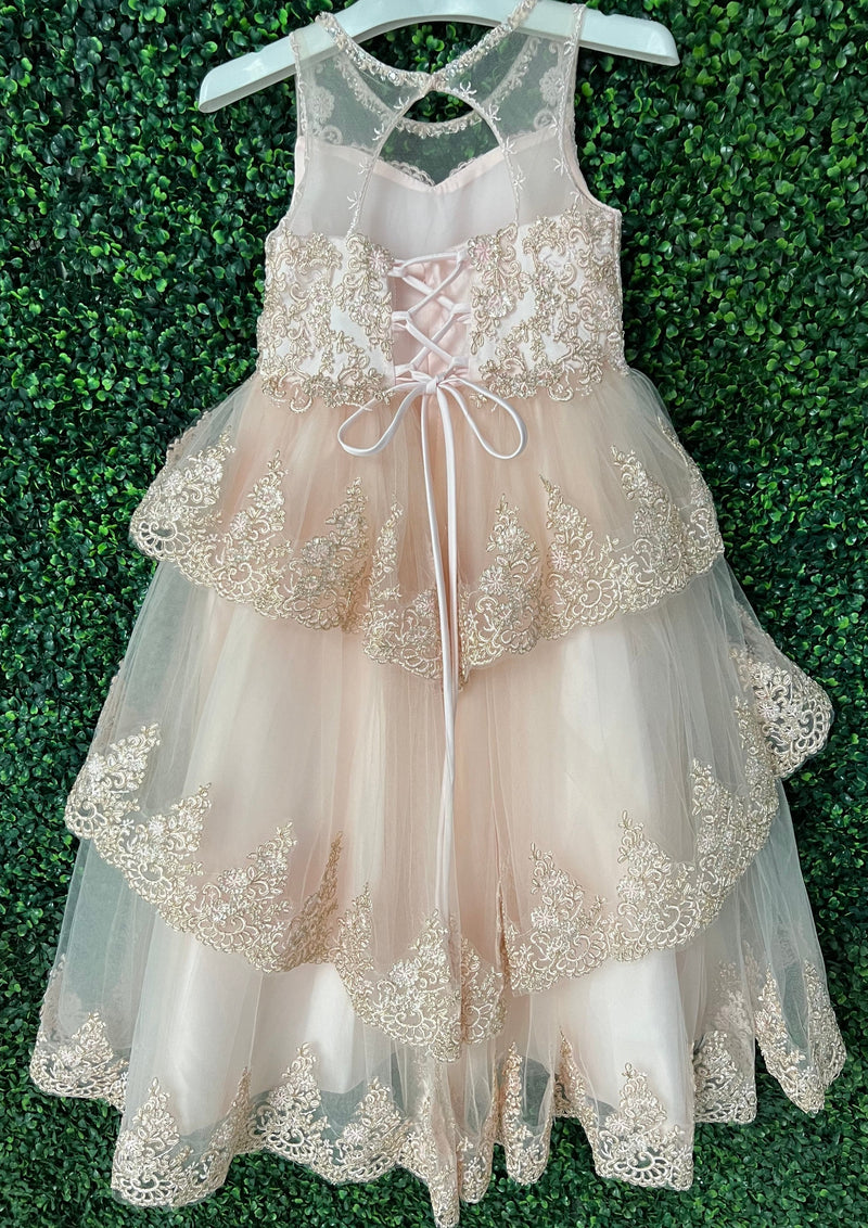 Tip Top Rose Gold Lace and Tulle Dress 7030