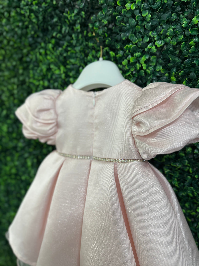 Bimbalo’ Girls' Tiered Puff Sleeve Pink Shimmer Party Dress