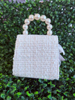 Girls’ Tweed and Lace Pearl Beaded Handle Purse