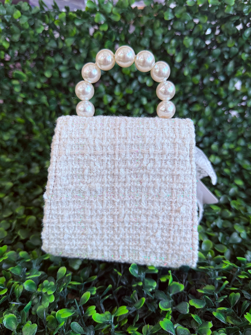 Girls’ Tweed and Lace Pearl Beaded Handle Purse