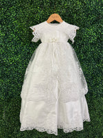 Piccolo Bacio Girls' Lace Flutter Sleeve Baptism Gown Nicolette