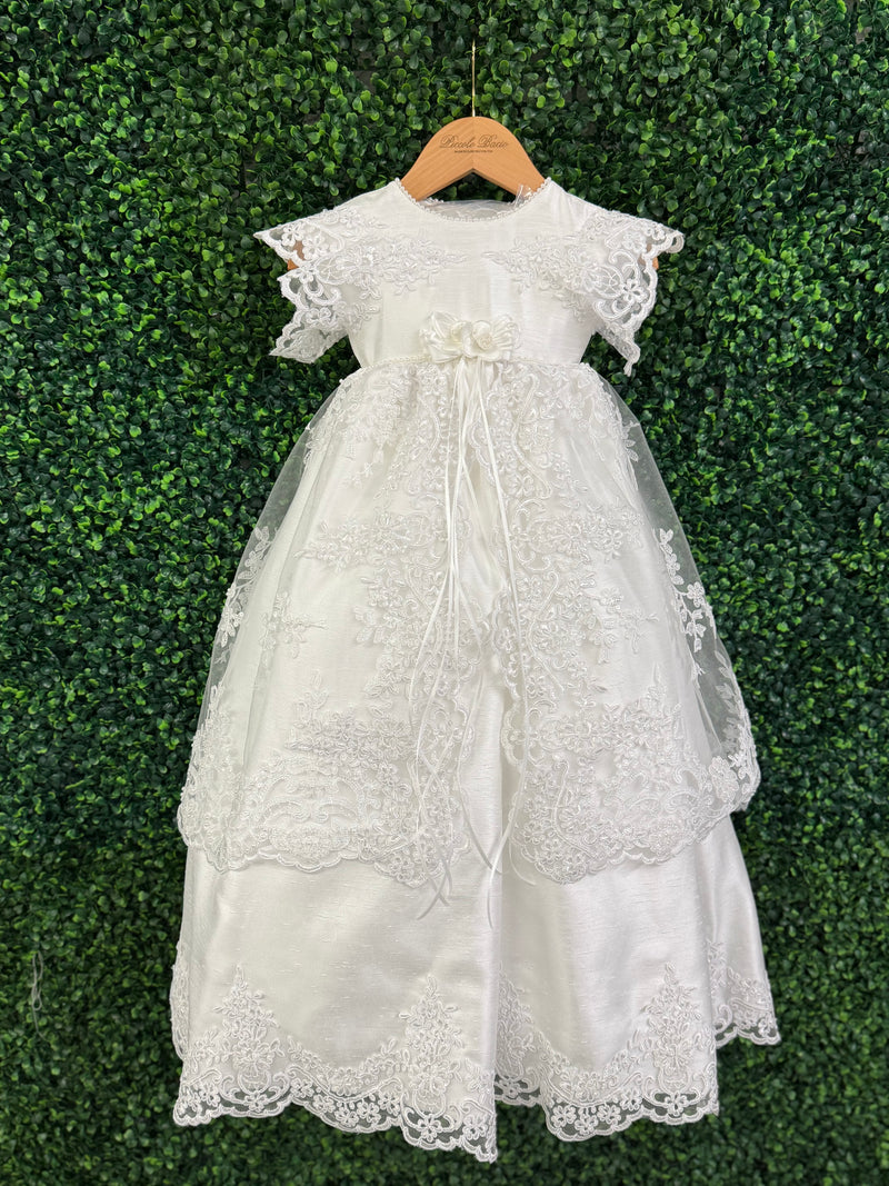 Piccolo Bacio Girls' Lace Flutter Sleeve Baptism Gown Nicolette