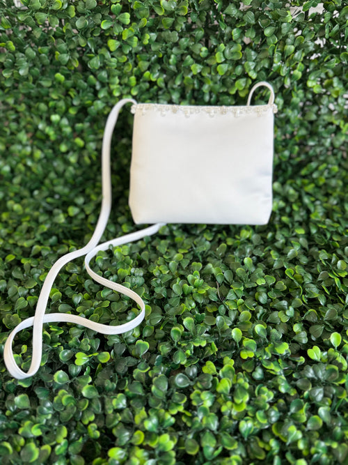 Satin Communion Cross Body Purse with Beaded Trim