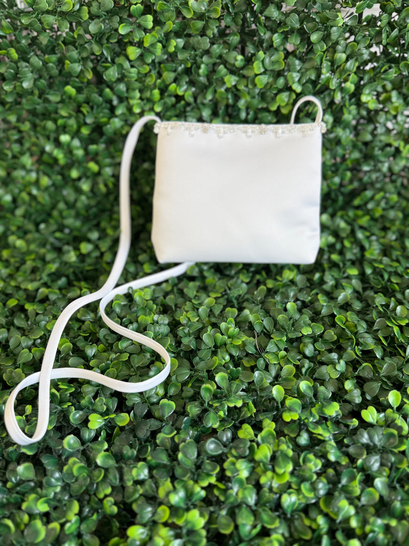 Satin Communion Cross Body Purse with Beaded Trim