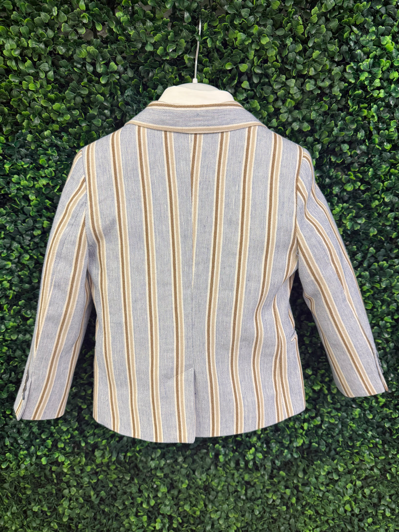 Italian Bimbalo Blue and Brown Striped 5 Piece Linen Suit