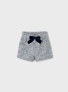 Mayoral Girls’ Fuzzy Knit Navy Sweater and Tweed Bow Shorts Set 4307