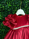Bimbalo’ Girls' Red Velvet Dress with Rhinestone and Pearl Accent