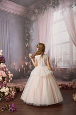 Princess Daliana Blush Beaded Peplum Party Dress