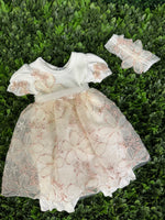 Bebe Gabrielle Girls’  Ivory and Mauve Pink Daisy Lace Changing Outfit 3835-2
