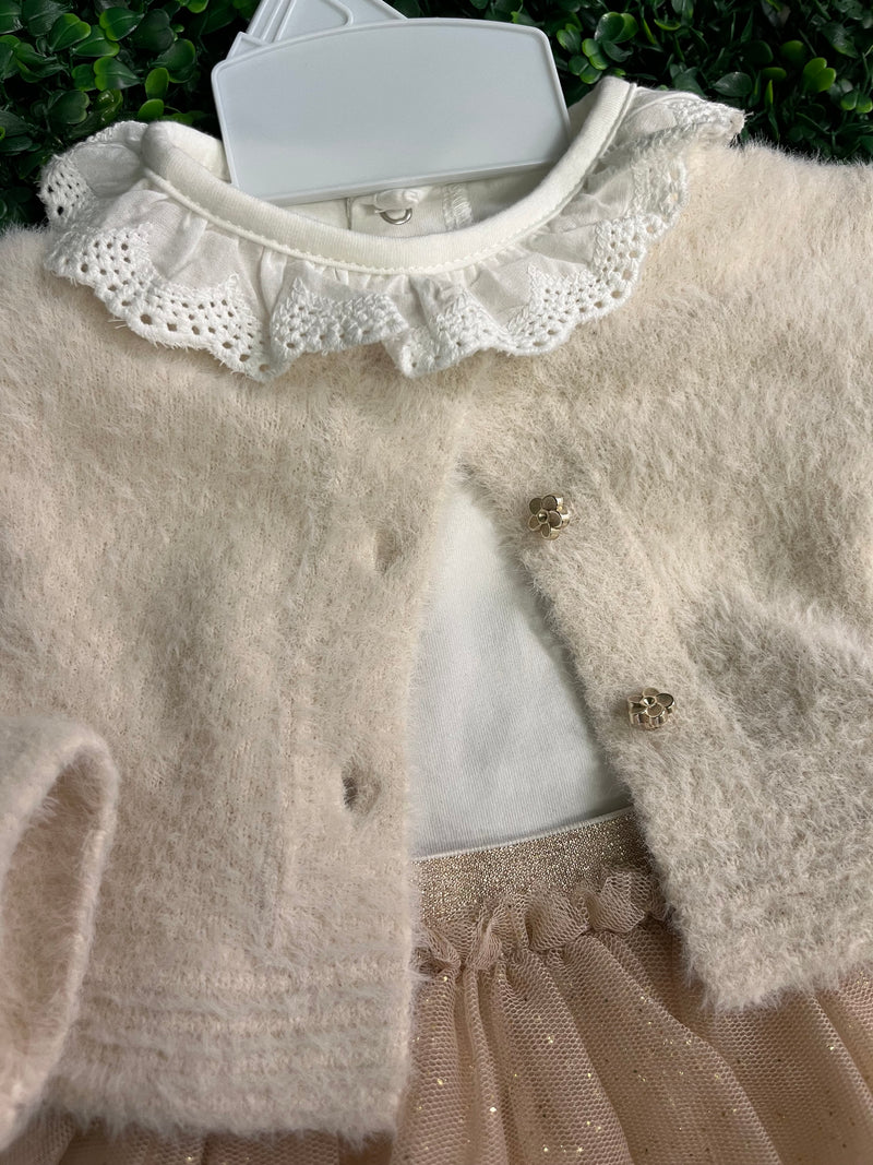 Girls’ Collar Onsie Skirt with Fuzzy Knit Sweater - 3pc Outfit 125