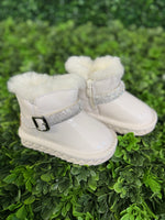 Doe A Dear Girl's Off White Rhinestone Boots
