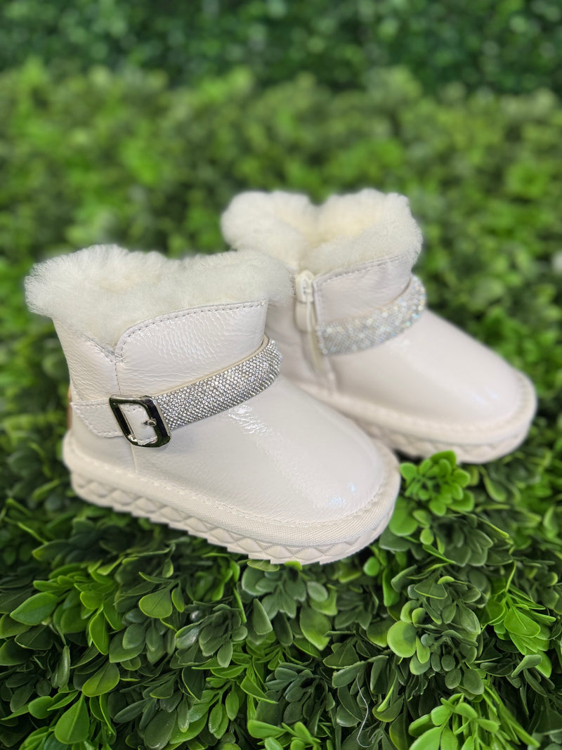 Doe A Dear Girl's Off White Rhinestone Boots