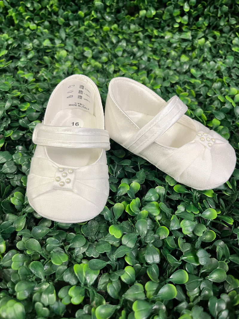 Michelina Bimbi Made in Italy Girls’ Satin Shoes with Pearl Bow