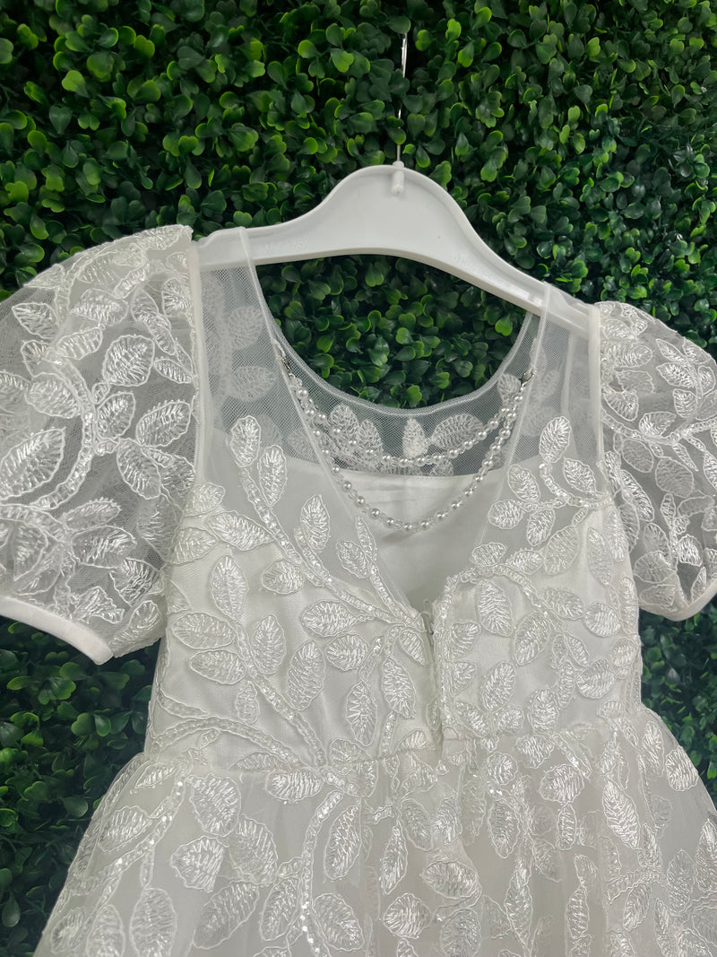 Princess Daliana Girls White Floral Lace Dress - D24208 10 Year / White Princess Daliana Girls White Floral Lace Dress - D24208 10 Year / White