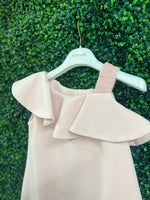 Bimbalo’ Girls' Crepe Asymmetrical Dress with Rhinestone and Pearl Accent
