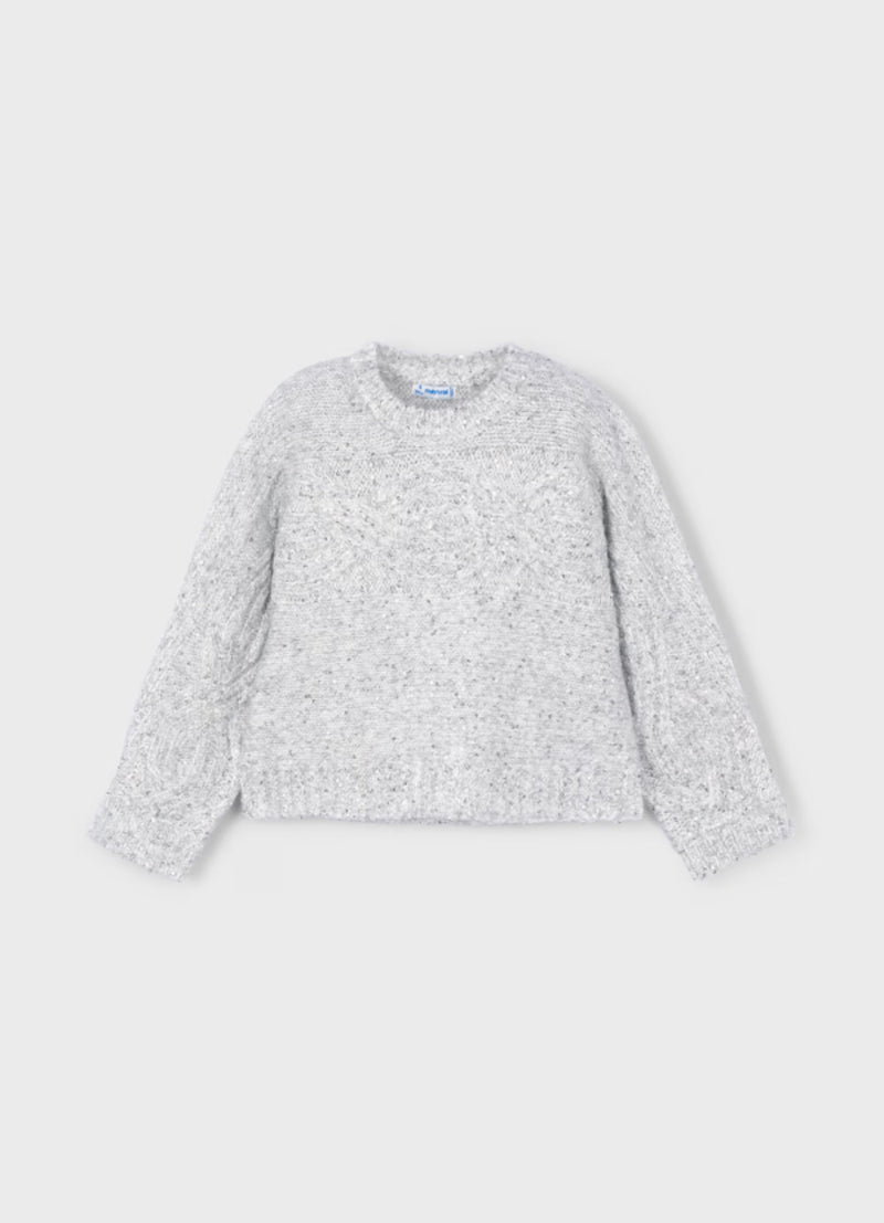 Mayoral Girls’ Silver Shimmer Knit Sweater and Pleated Skirt Set 4306