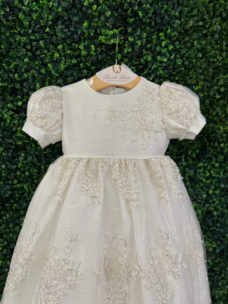 Piccolo Bacio Girls' Raw Silk and Lace Baptism Gown Katrina