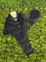 Bimbalo Boys’ Velvet Navy Pinstripe Five Piece Suit Set