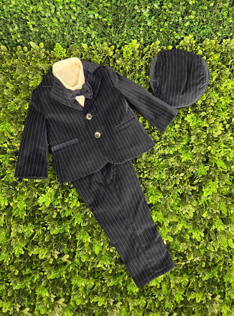 Bimbalo Boys’ Velvet Navy Pinstripe Five Piece Suit Set