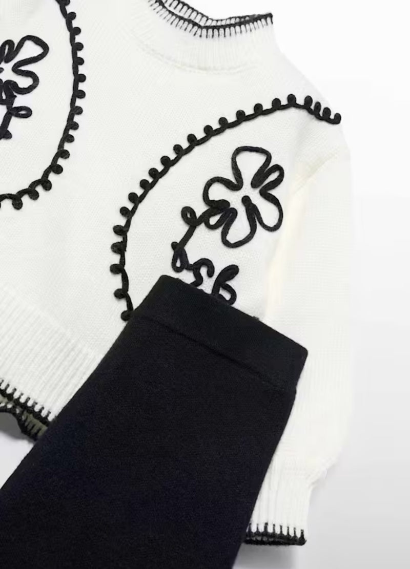 Abel & Lula Girls’ Black and White Mock Neck Two Piece Sweater Set 5729