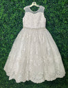 Princess Daliana Girls’ Pearl/Rhinestone Metallic Lace Communion Gown 