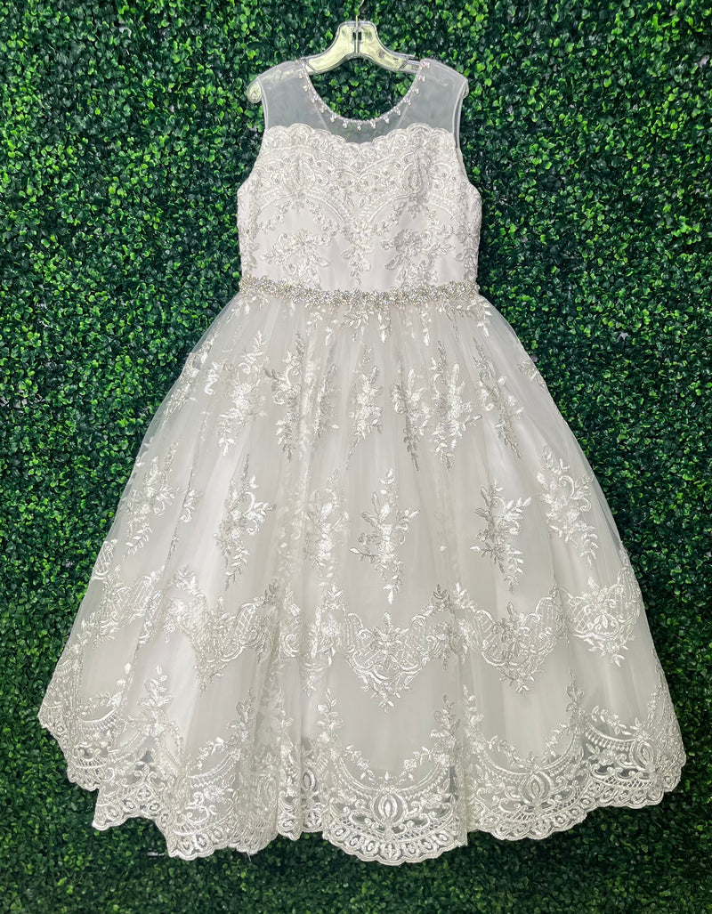 Princess Daliana Girls’ Metallic Lace and Rhinestone Gown Princess Daliana Girls’ Metallic Lace and Rhinestone Gown