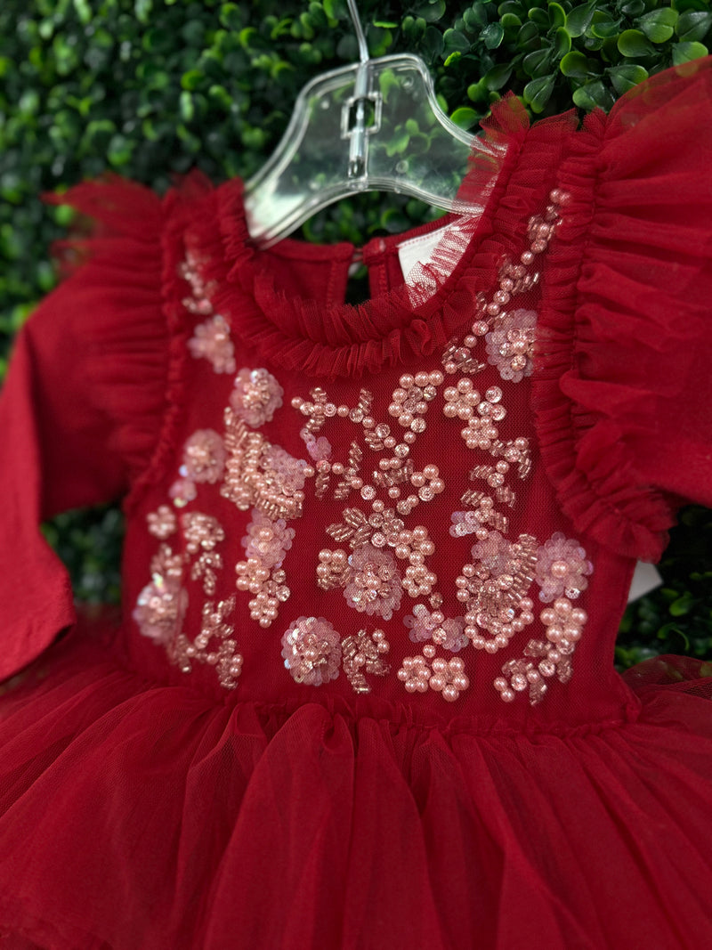 Oh La La Couture Girls’ Onesie Romper Red Beaded and Sequins Tutu
