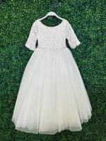 Teter Warm 3/4 Lace Sleeve Tulle Long Gown XGS06