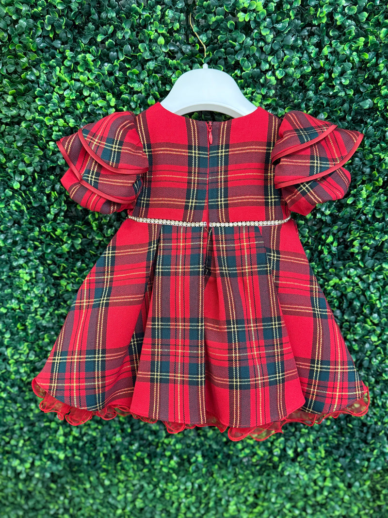 Bimbalò Girls' Italian Tartan Puff Sleeve Holiday Dress