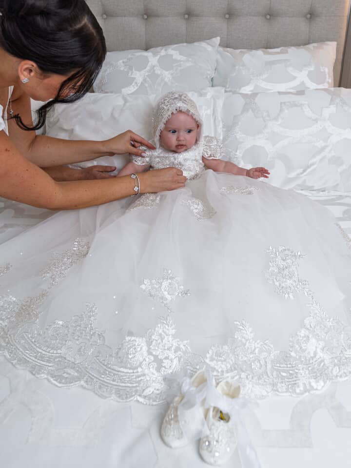 Princess Daliana Floral Lace Appliqué Cathedral Length Dress -Z24338