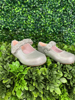 Nina Girls’ Glitter Texture Mary Jane with Flower Velcro Strap