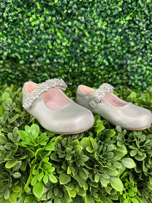 Nina Girls’ Glitter Texture Mary Jane with Flower Velcro Strap