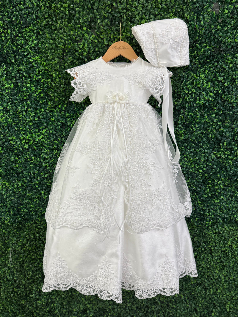 Piccolo Bacio Girls' Lace Flutter Sleeve Baptism Gown Nicolette