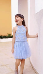 Oh La La’s Girls’ Sky Blue Pearl Beaded Halter Skirt Set