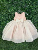 Nan & Jan Blush Satin and Organza Dress with Pearl and Rhinestone Belt