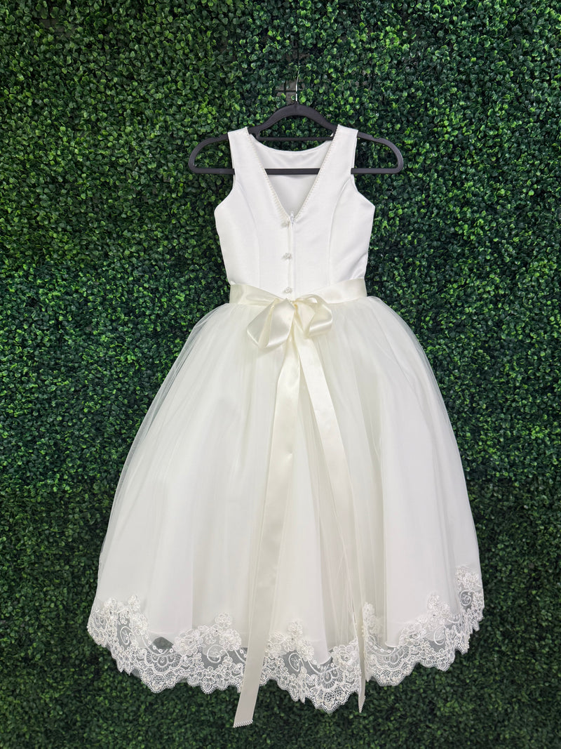 Nan & Jan Satin Bodice Drop Waist Long Communion Dress - Alex