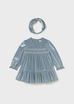 Mayoral Girls' Blue Bell Long Sleeve Velvet Dress 2904