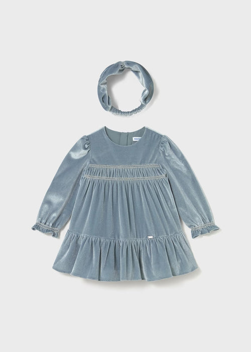 Mayoral Girls' Blue Bell Long Sleeve Velvet Dress 2904